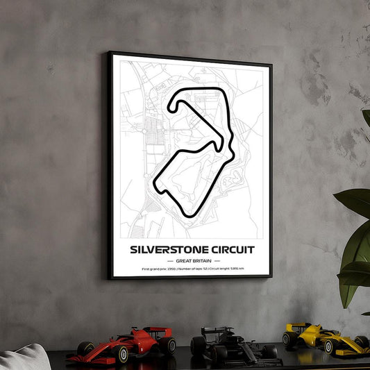 Framed Silverstone F1 Track Poster: Minimalist Motorsport Art (50x70cm)