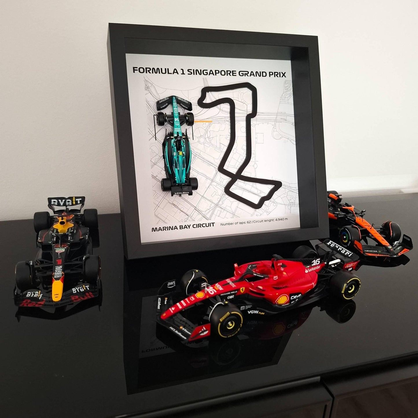 F1 Singapore Framed 3D Art: Marina Bay Circuit, Plexiglass 3D Circuit with Formula One Car Model