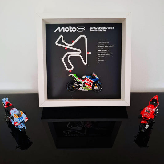 Jerez Moto Circuit 3D Framed Art: Spain Racing Gift with Motorcycle Model