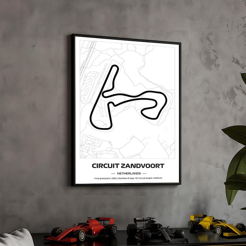 Framed F1 Zandvoort Circuit Poster: Minimalist Motorsport Art (50x70cm)