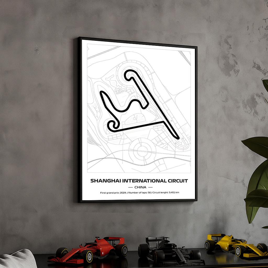 Framed Shanghai F1 Track Poster: Minimalist Motorsport Art (50x70cm)