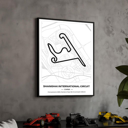 Framed Shanghai F1 Track Poster: Minimalist Motorsport Art (50x70cm)