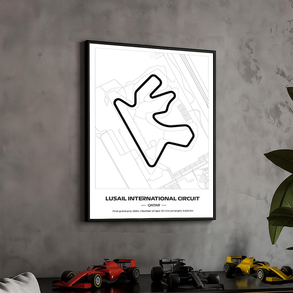 Framed Lusail F1 Track Poster: Minimalist Grand Prix Circuit Art (50x70cm)