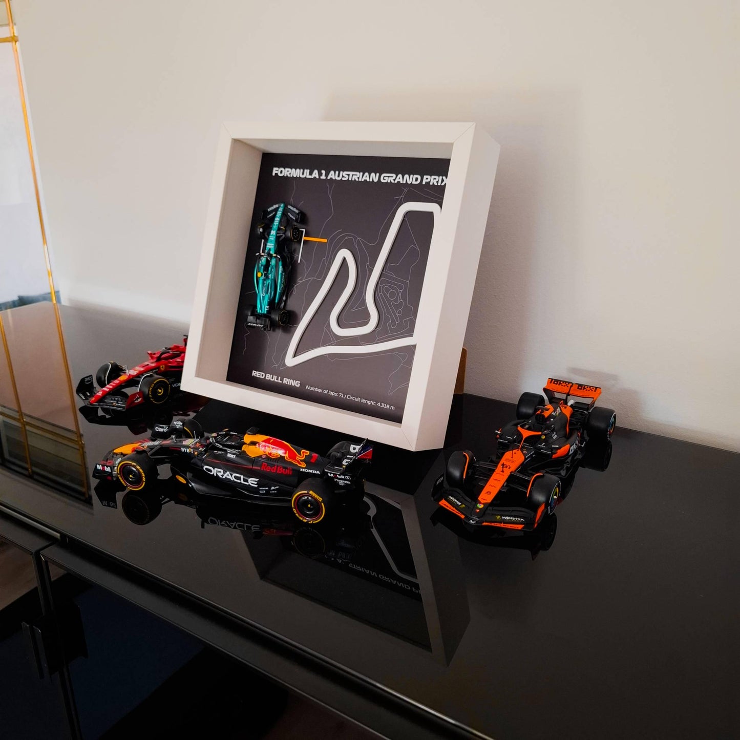 F1 Austrian - Red Bull Ring Circuit Framed Art: Plexiglass 3D Track with Formula One Car Model