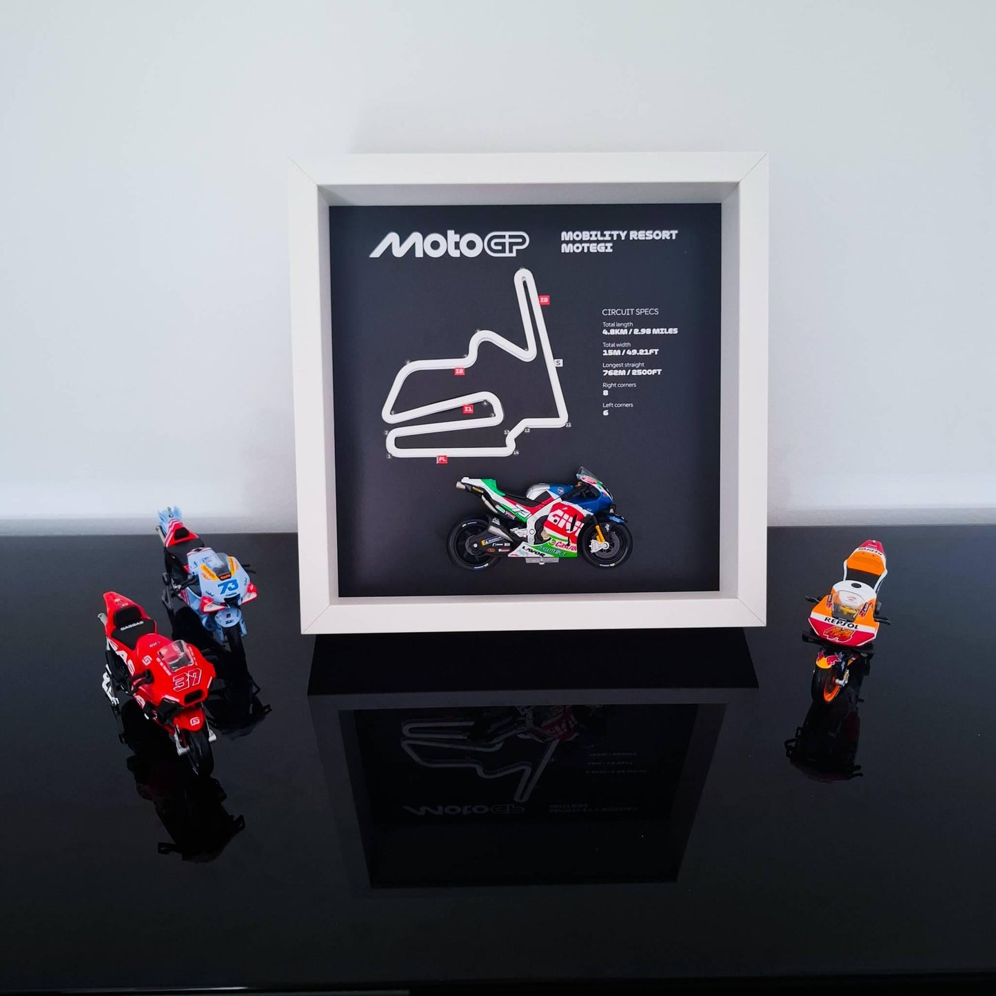 Motegi Moto Circuit 3D Framed Art: Japan Racing Gift with Motorcycle Model