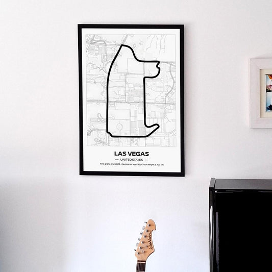 Framed F1 Las Vegas Circuit Poster: Minimalist Motorsport Art (50x70cm)