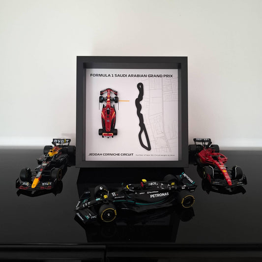 Jeddah Corniche F1 Framed 3D Art: Plexiglass 3D Track with Formula One Car Model