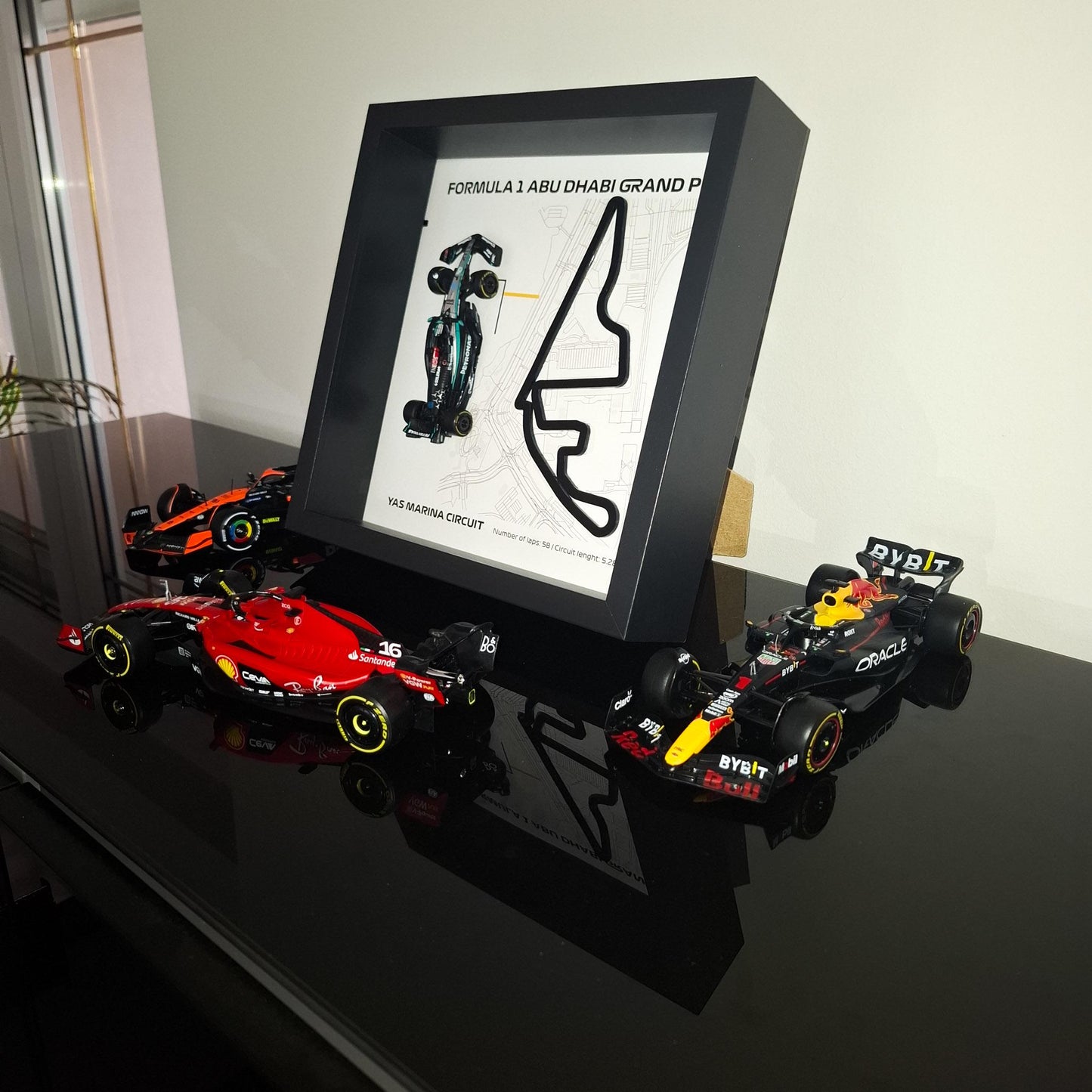 F1 Yas Marina - Abu Dhabi Framed 3D Art: Plexiglass 3D Track with Formula One Car Model