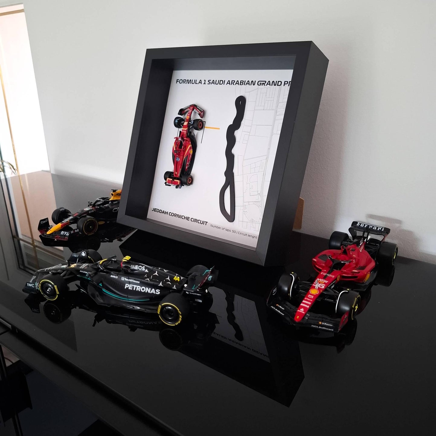 Jeddah Corniche F1 Framed 3D Art: Plexiglass 3D Track with Formula One Car Model