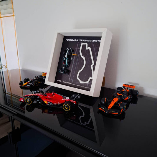 F1 Australia - Albert Park Circuit Framed Art: Plexiglass 3D Track with Formula One Car Model