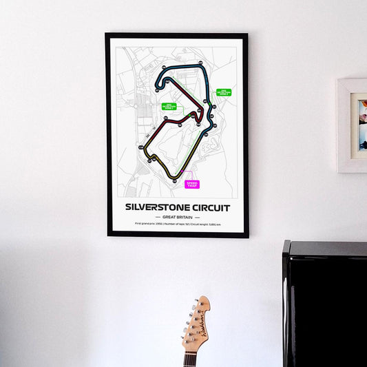 Framed Silverstone F1 Track Poster: 2025 Grand Prix Circuit Map (50x70cm)