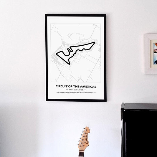 Framed F1 Austin Circuit Poster: Minimalist Motorsport Art (50x70cm)