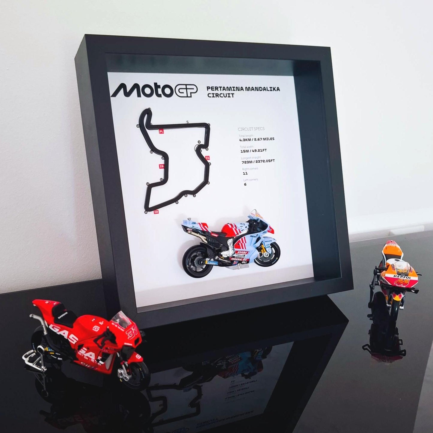 Mandalika Moto Circuit 3D Framed Track Wall Art with Motorcycle Model – Indonesia Racing Gift