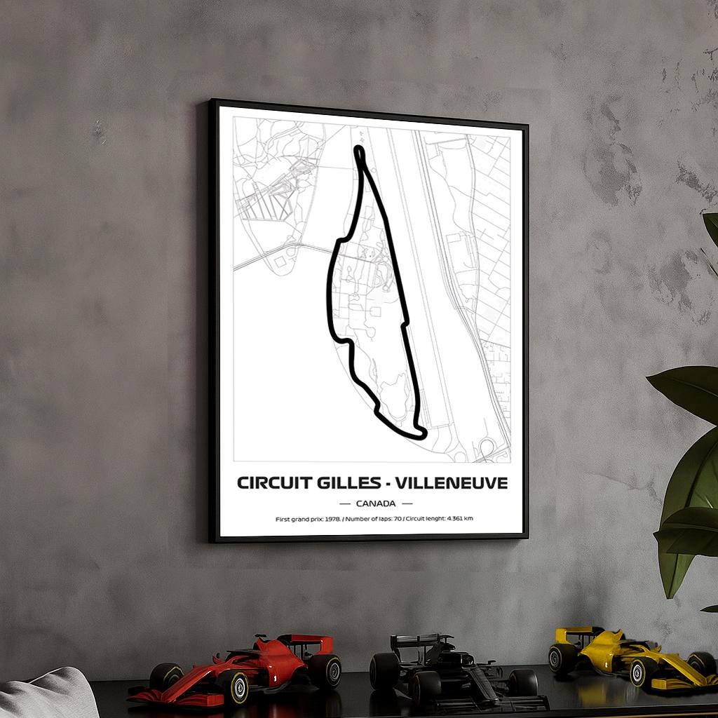 Framed F1 Gilles Villeneuve Circuit Poster: Minimalist Motorsport Art (50x70cm)