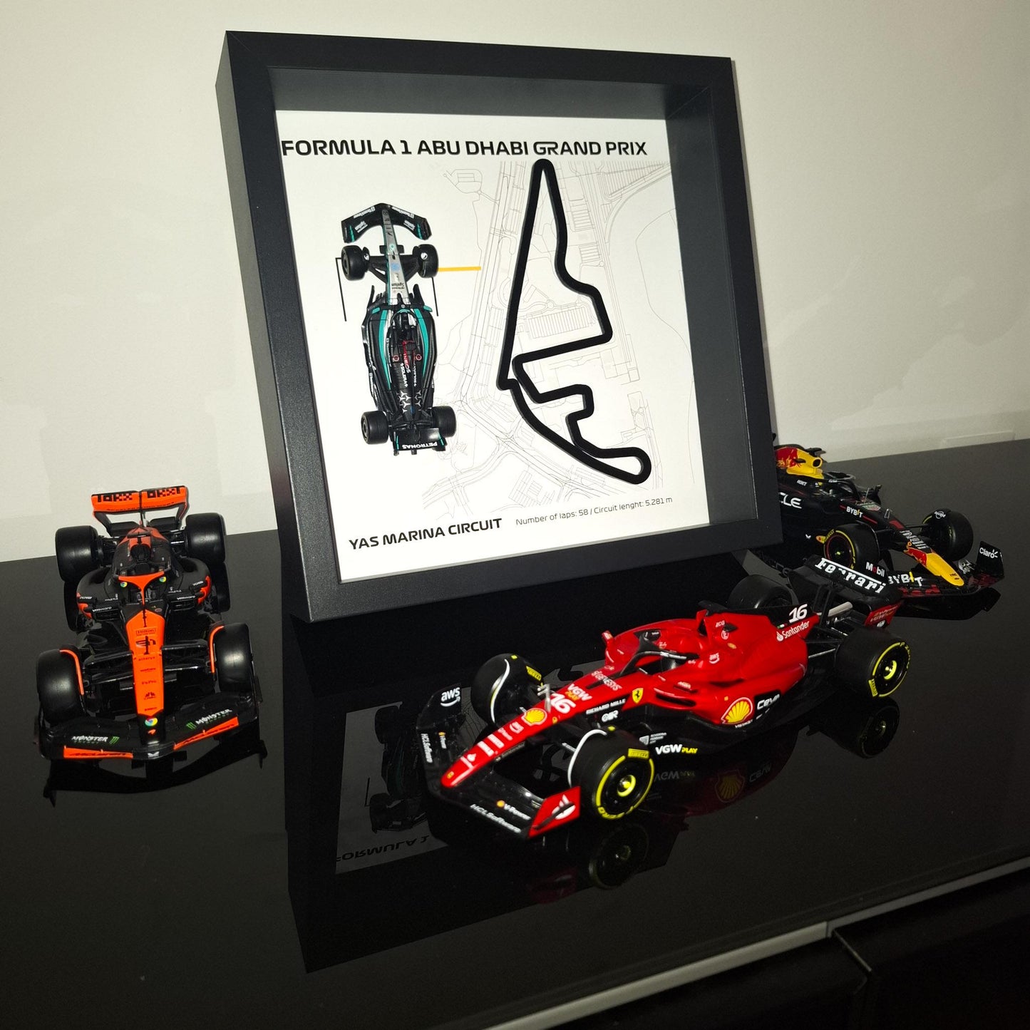 F1 Yas Marina - Abu Dhabi Framed 3D Art: Plexiglass 3D Track with Formula One Car Model