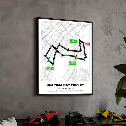 Framed Formula 1 Marina Bay Circuit Poster: Singapore Grand Prix - 50x70cm