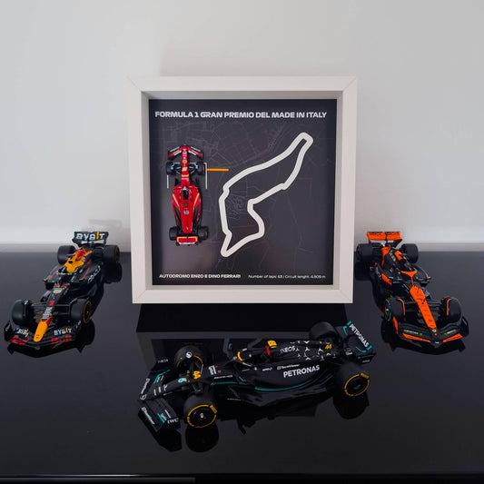 F1 Enzo E Dino Ferrari Circuit Framed Art: Plexiglass 3D Track with Formula One Car Model