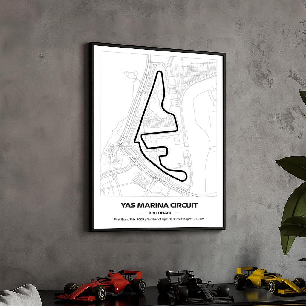 Framed Yas Marina F1 Circuit Poster: Minimalist Motorsport Art (50x70cm)