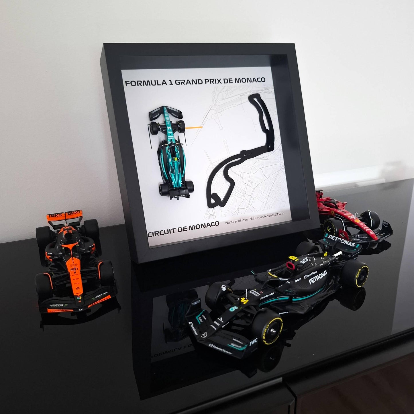 Monaco Framed 3D Art: 3D Plexiglass Track With Formula One Car Model