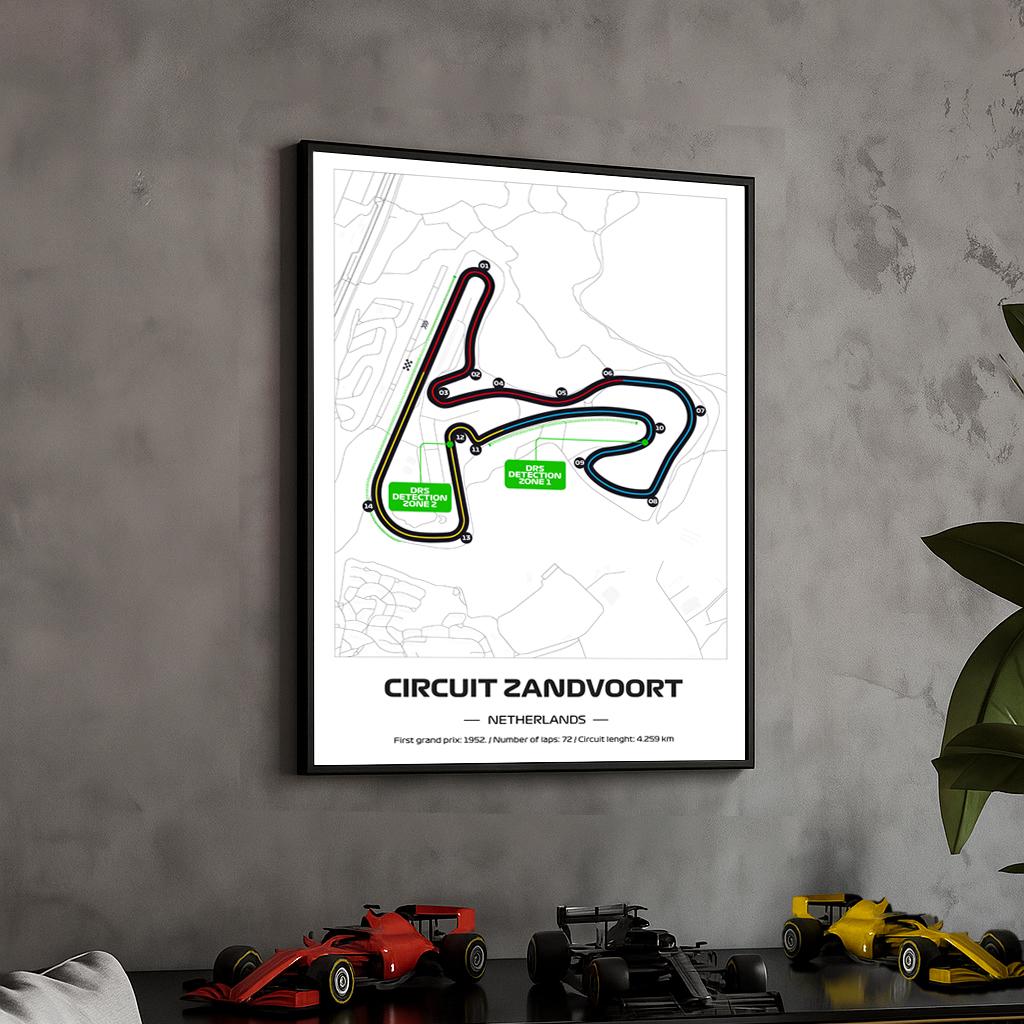 Framed F1 Zandvoort Circuit Poster: Formula 1 Grand Prix Track Map - 50x70cm