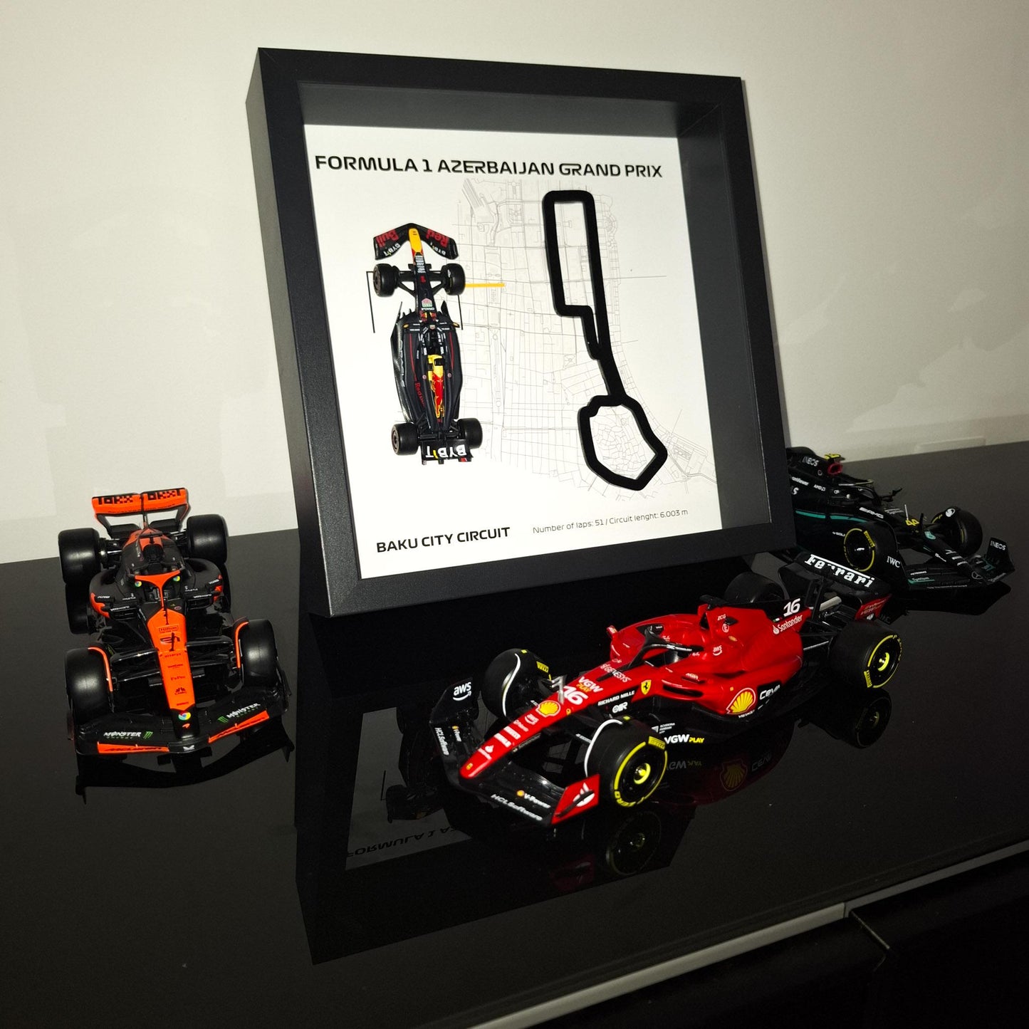 F1 Azerbaijan - Baku Framed 3D Art: Plexiglass 3D Track with Formula One Car Model