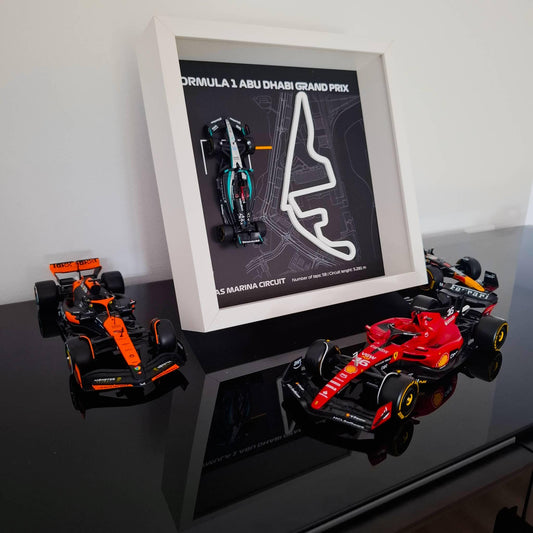 F1 Abu Dhabi - Yas Marina Circuit Framed Art: Plexiglass 3D Track with Formula One Car Model