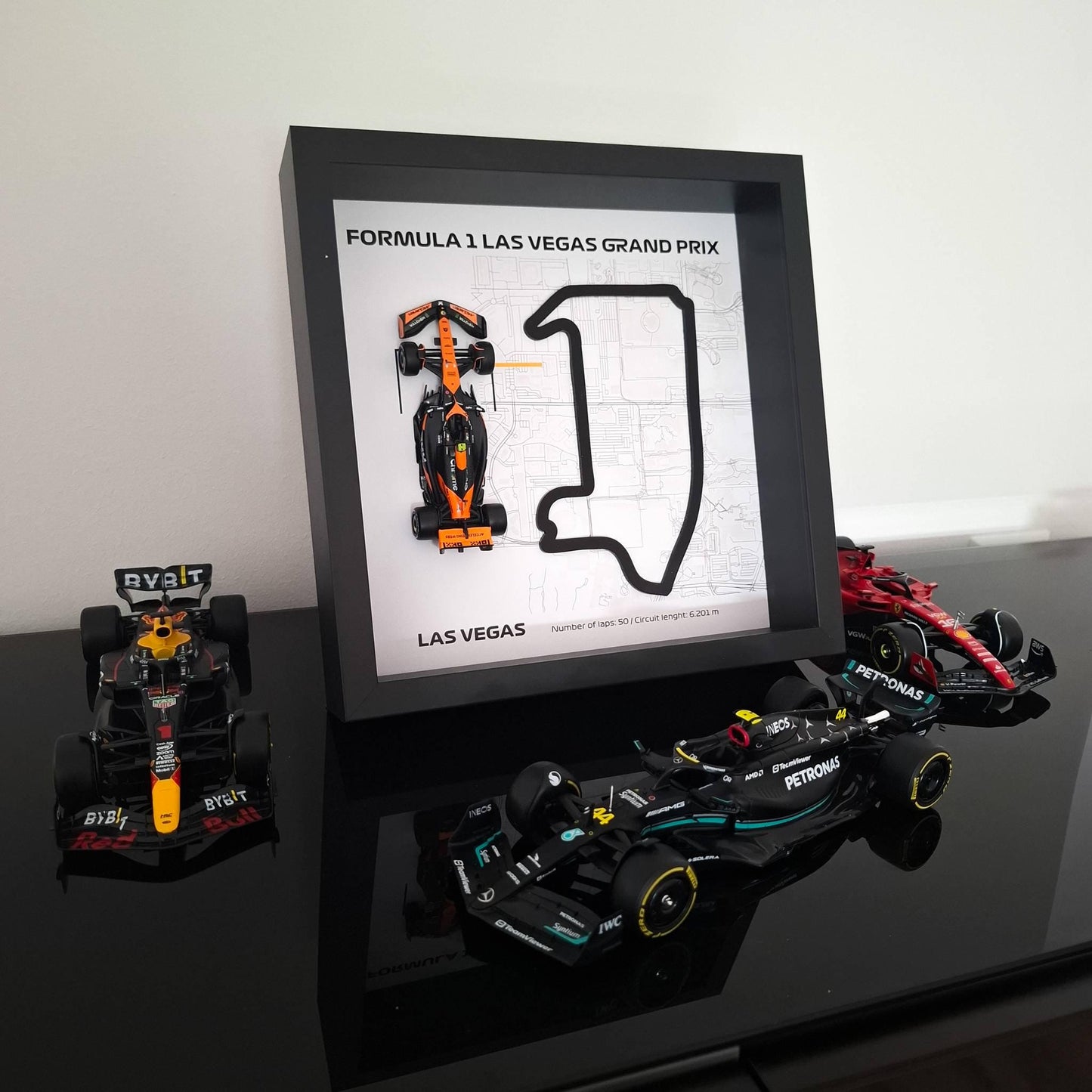 Las Vegas F1 Framed 3D Art: Plexiglass 3D Track with Formula One Car Model