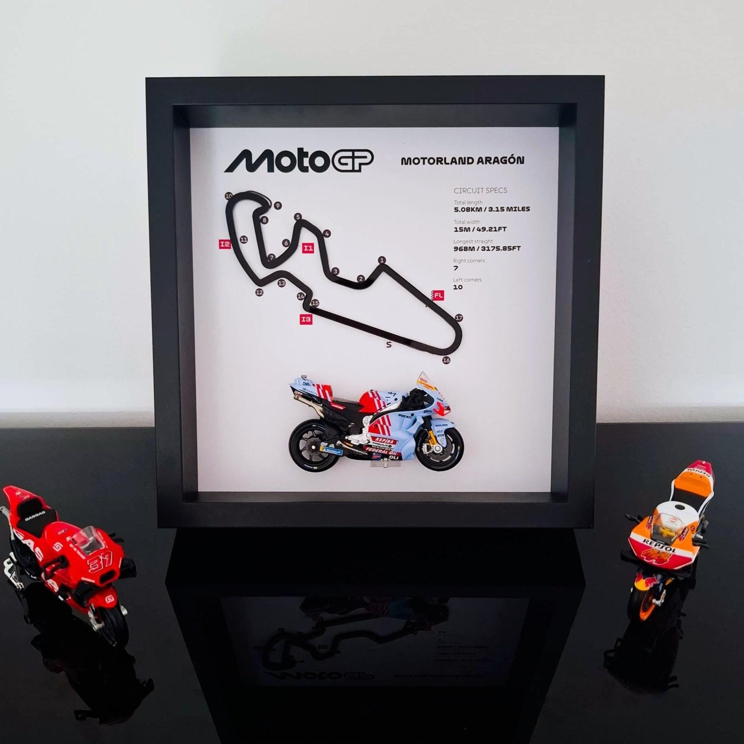 Motorland Aragón 3D Framed Track Art with Motorcycle Model