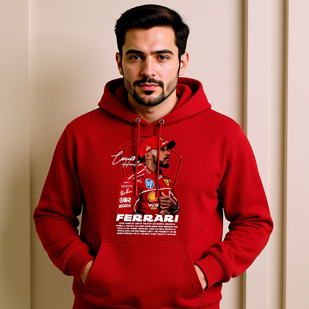 Lewis Hamilton Ferrari Hoodie SF25 Graphic – Scuderia F1 Fan Merch | Red