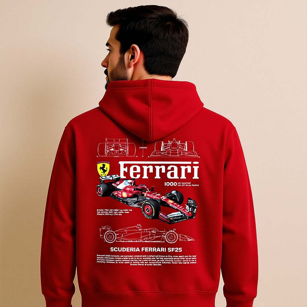 Charles Leclerc #16 Ferrari Hoodie – SF25 Car & Helmet Design | F1 Red