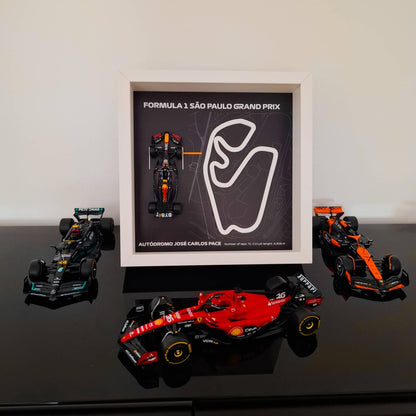 F1 Sao Paulo - Jose Carlos Circuit Framed Art: Plexiglass 3D Track with Formula One Car Model