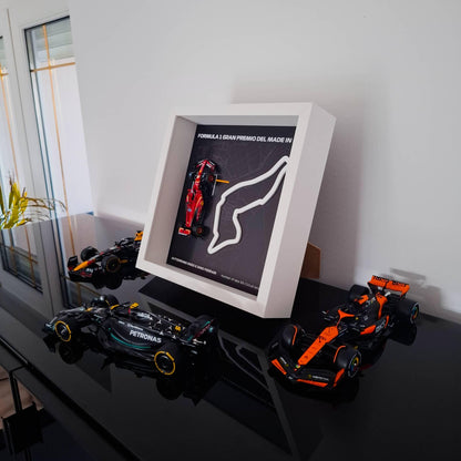 F1 Enzo E Dino Ferrari Circuit Framed Art: Plexiglass 3D Track with Formula One Car Model