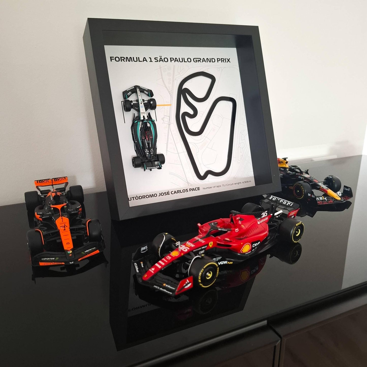 Sao Paulo 3D Framed F1 Art: Plexiglass 3D Track with Formula One Car Model