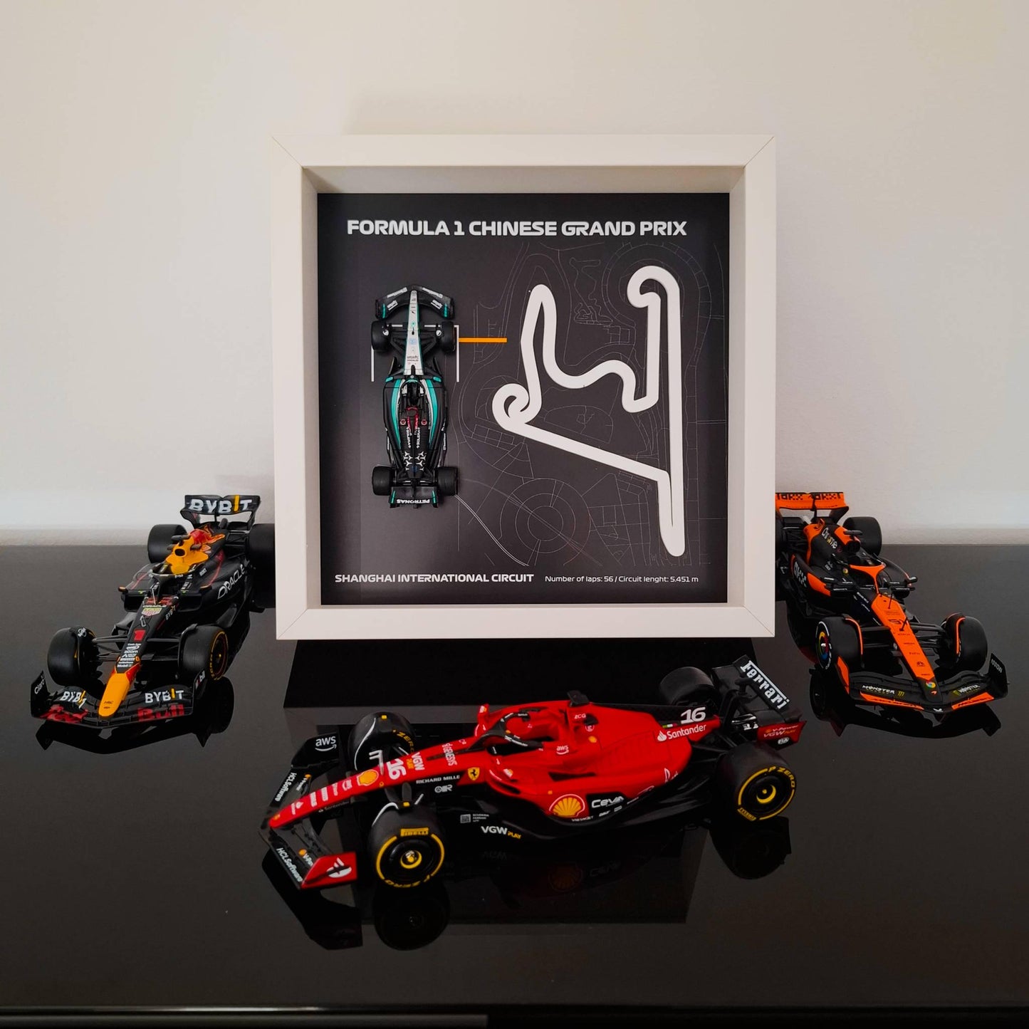 F1 Shanghai - Chinese Framed Art: Plexiglass 3D Track with Formula One Car Model