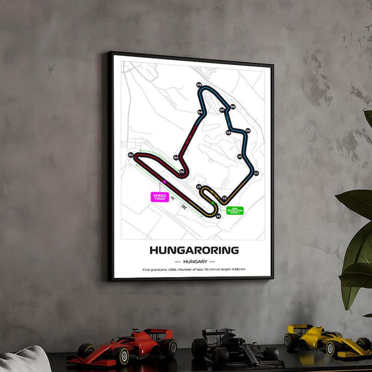 Framed Hungaroring F1 Track Poster: Formula 1 Grand Prix Circuit Map