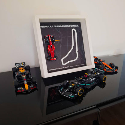 F1 Monza - D'Italia Framed Art: Plexiglass 3D Track with Formula One Car Model