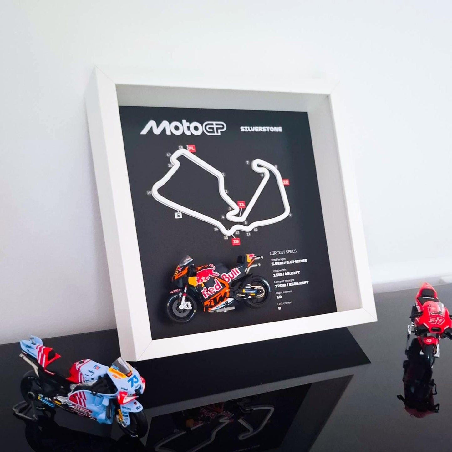 Silverstone Moto Circuit 3D Framed Art with Motorcycle Model - UK Racing Gift