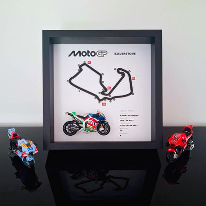 Silverstone Moto Circuit 3D Framed Track Wall Art with Motorcycle Model – UK Racing Gift