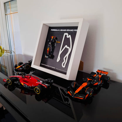 F1 Miami Framed Art: Plexiglass 3D Track with Formula One Car Model