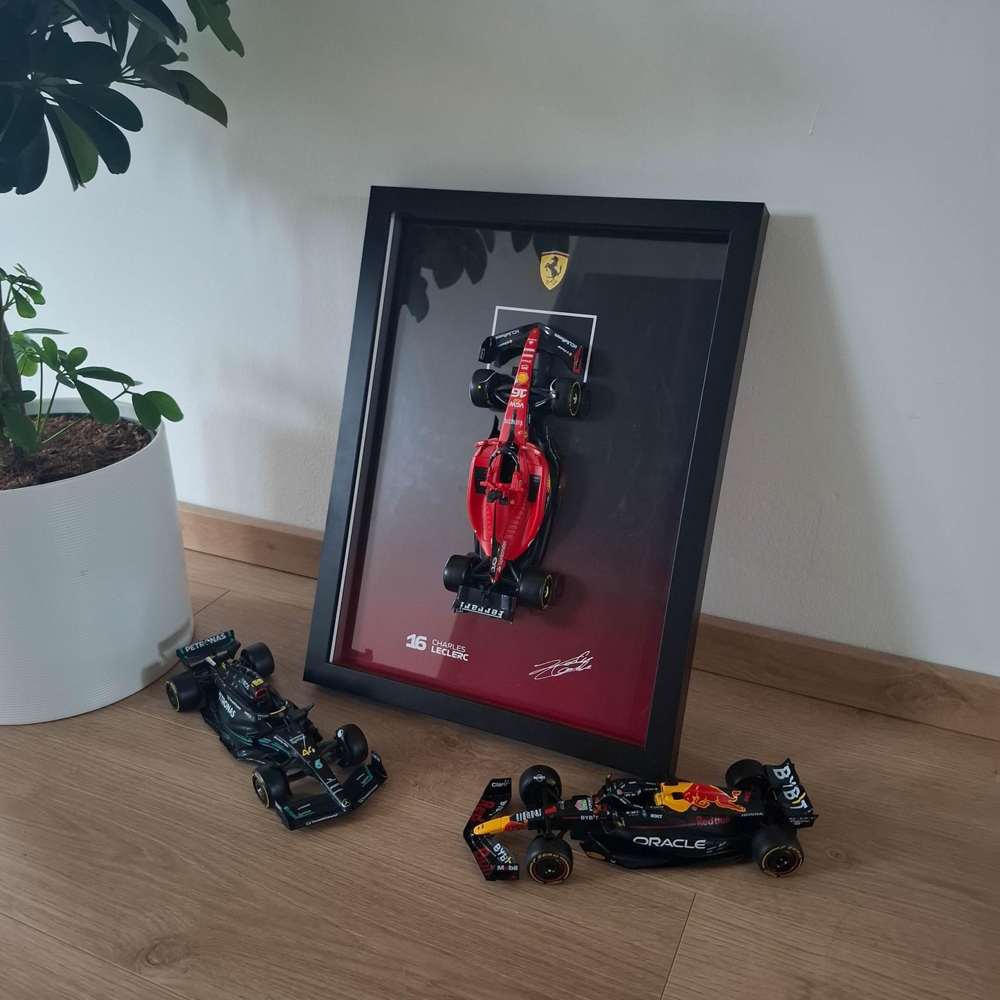 Charles Leclerc F1 Frame with McLaren 1:24 Scale Car - High-Quality Printed Background with Signature - 30x40cm Display - Formula 1 Gift