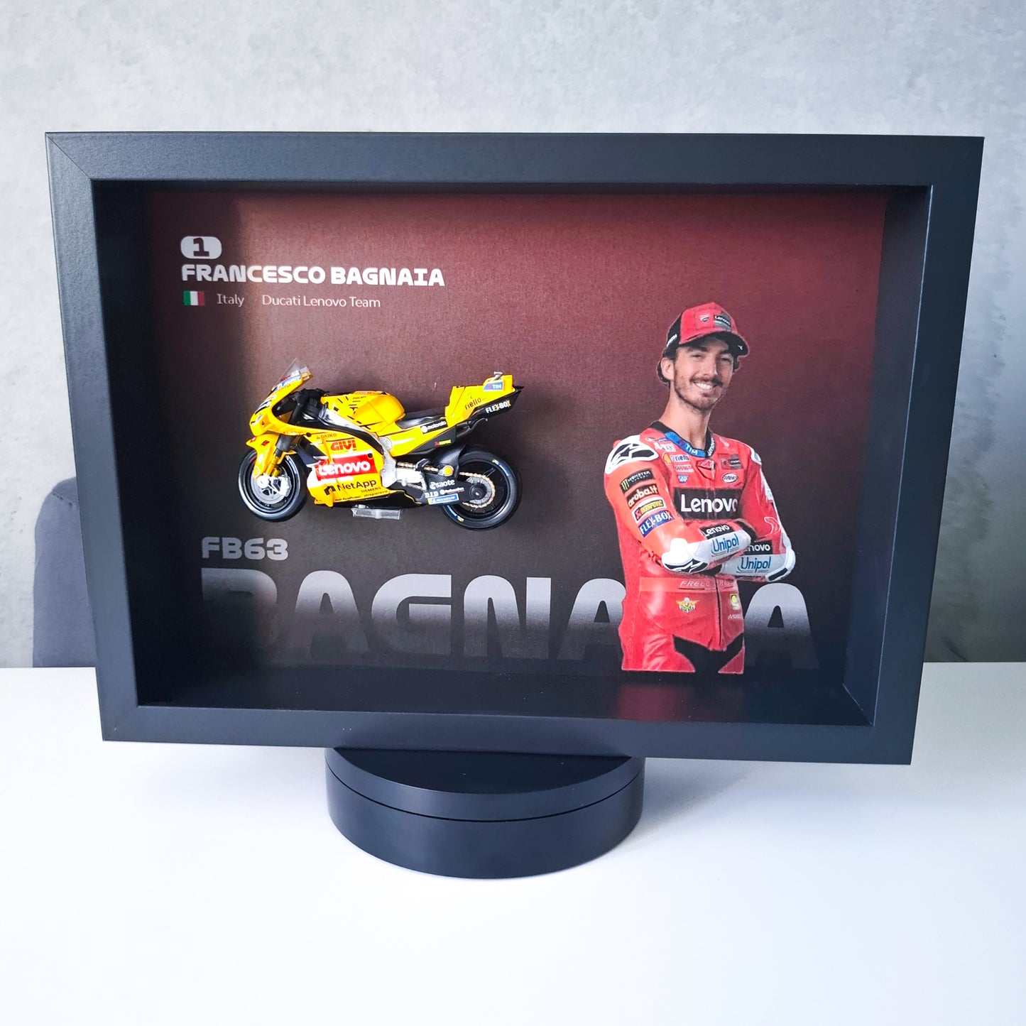 Francesco Bagnaia #1 Moto Circuit 3D Framed Art