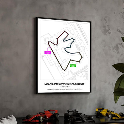 Framed Lusail F1 Track Poster: 2025 Grand Prix Circuit Map (50x70cm)