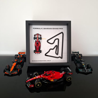 F1 Bahrain Framed 3D Art: Plexiglass 3D Track with Formula One Car Model