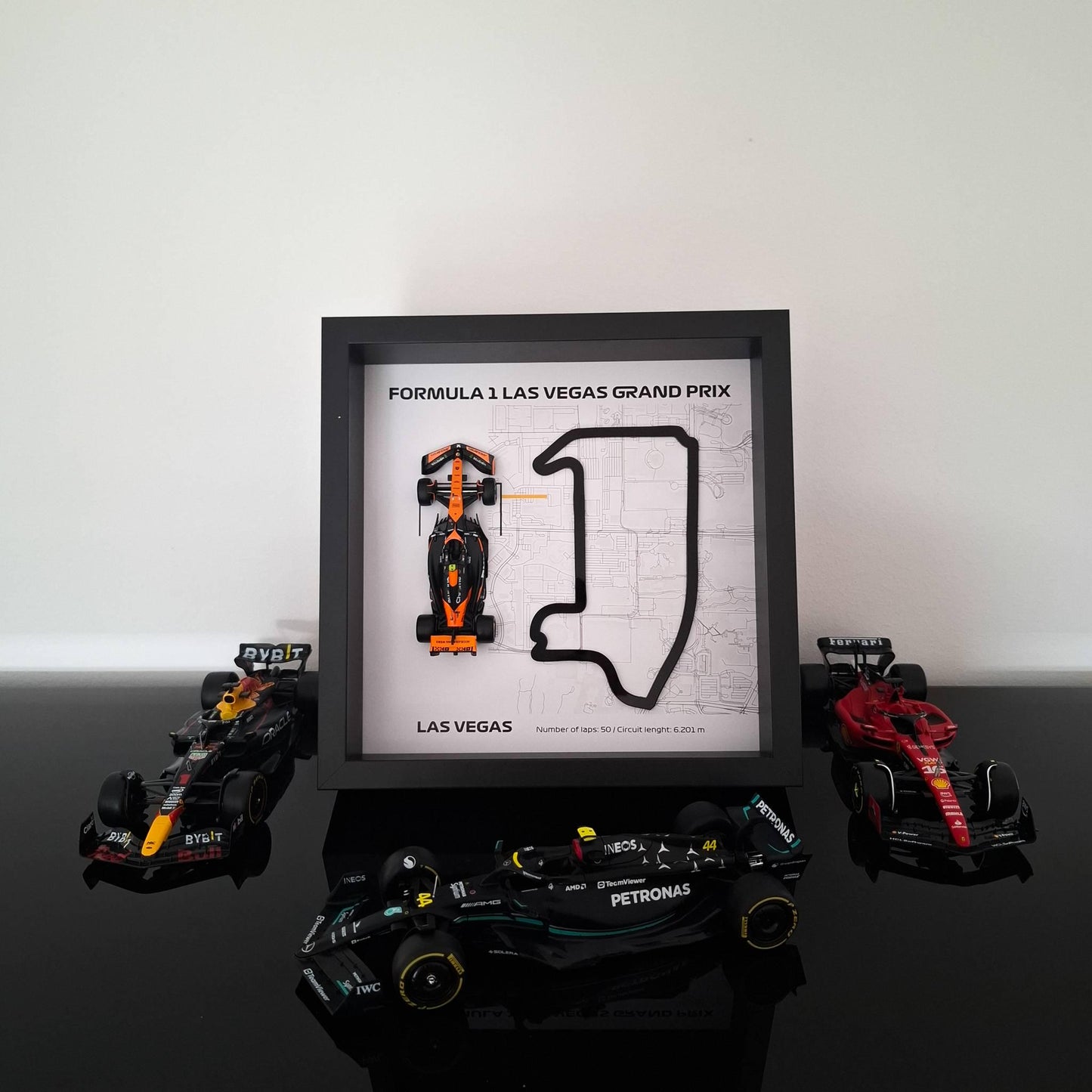 Las Vegas F1 Framed 3D Art: Plexiglass 3D Track with Formula One Car Model