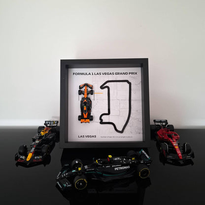 Las Vegas F1 Framed 3D Art: Plexiglass 3D Track with Formula One Car Model