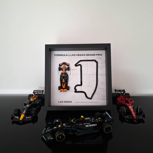 Las Vegas F1 Framed 3D Art: Plexiglass 3D Track with Formula One Car Model