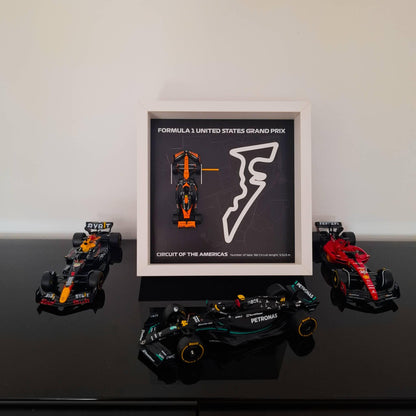 F1 United States (US) - Amerikas Circuit Framed Artwork: Plexiglass 3D Track with Formula One Car Model
