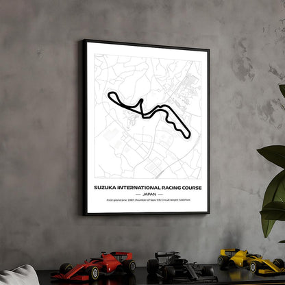 Framed Suzuka F1 Track Poster: Minimalist Motorsport Art (50x70cm)