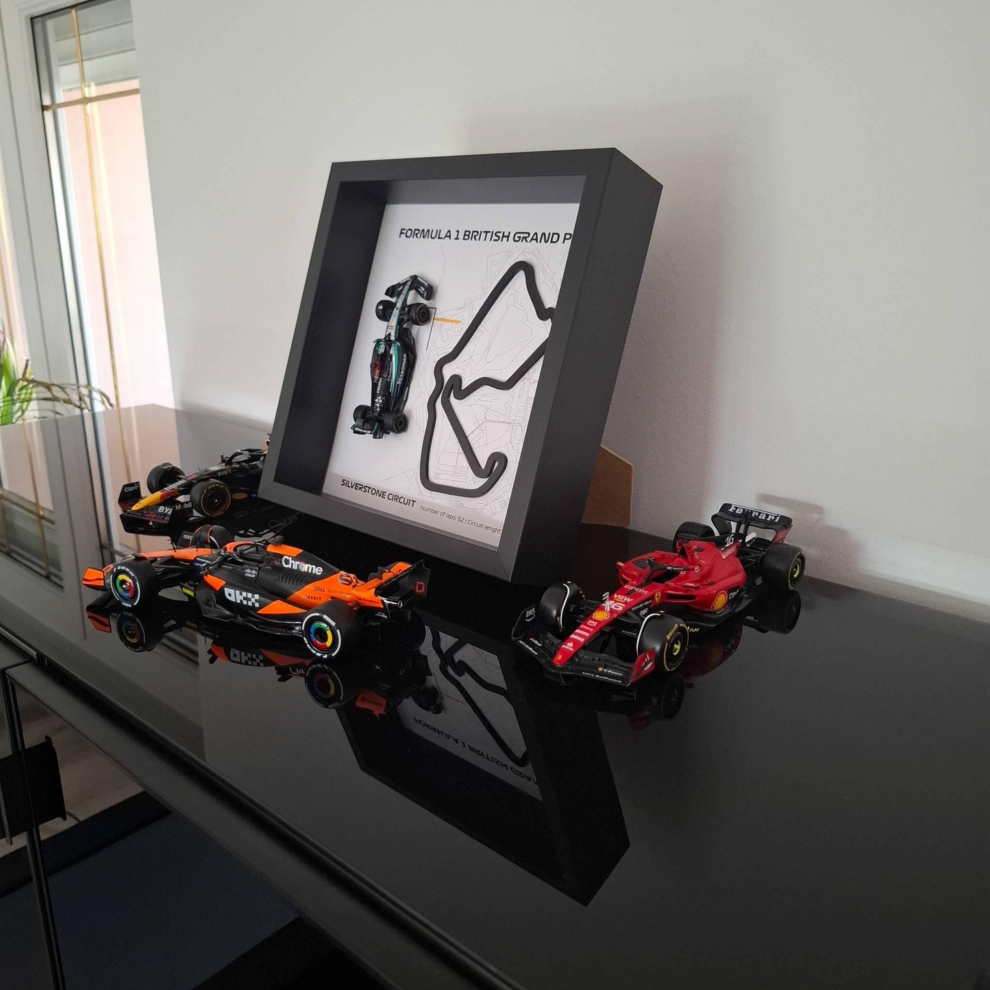 Silverstone British F1 Framed 3D Art: Plexiglass 3D Track with Formula One Car Model