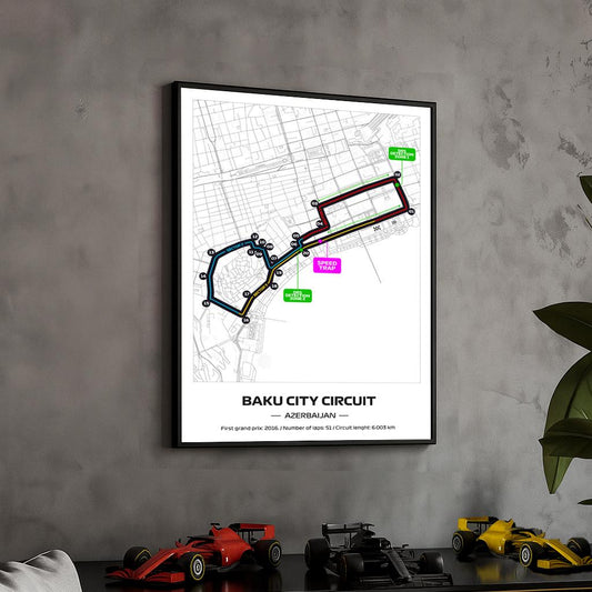 Framed Baku Formula 1 Track Poster: Azerbaijan Circuit Map
